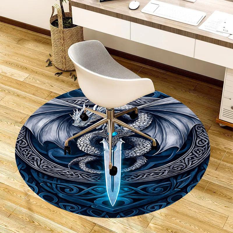 1PC Dragon Sword Non-Slip Floor Round carpet, Office, family, bedroom, Large Area Rug Indoor Rugs, Durable PolyesterH0374