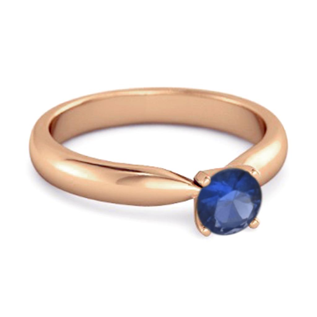 Blue Sapphire Classic Solitaire Ring - 925  Sterling Silver Rose Gold Vermeil