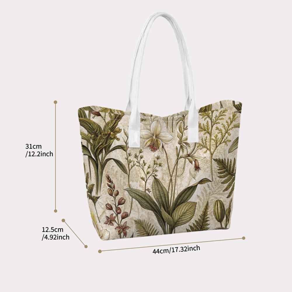 Vintage Botanical Tote Bag Casual Large Capacity Ladies Shoulder Bag for Outdoor Daily Use