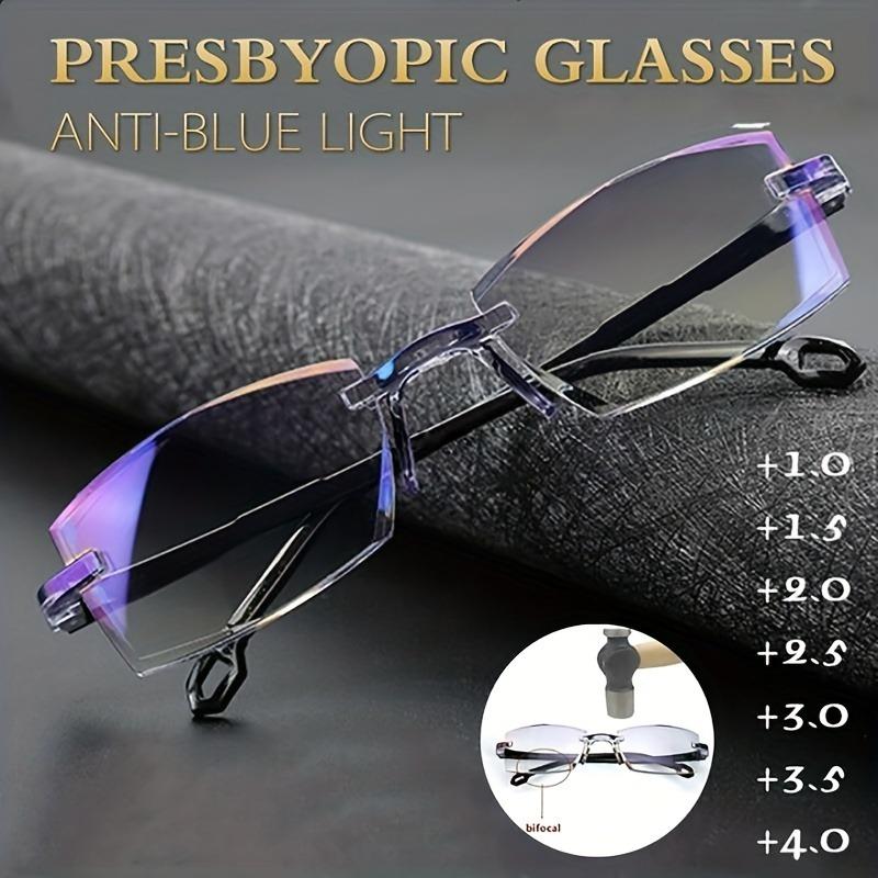 +100~+400 Fashionable Anti Blue Light Reading Glasses with Frameless Cut Edges for Both Men and Women