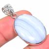 Natural Blue Lace Agate Gemstone 925 Solid Sterling Silver Pendant 1.77" Q6j62