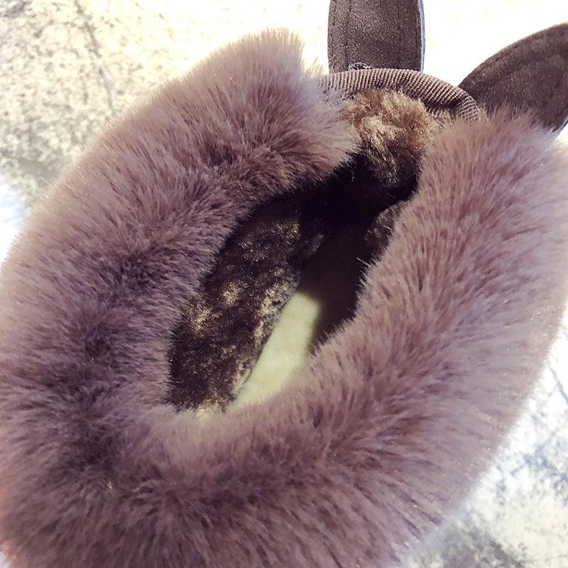 Fashion Short-Tube Snow Boots Women's Shoes Booties Rabbit Ears Rhinestone Non-Slip Wear-Resistant Plus Velvet Thickening Winter Warm