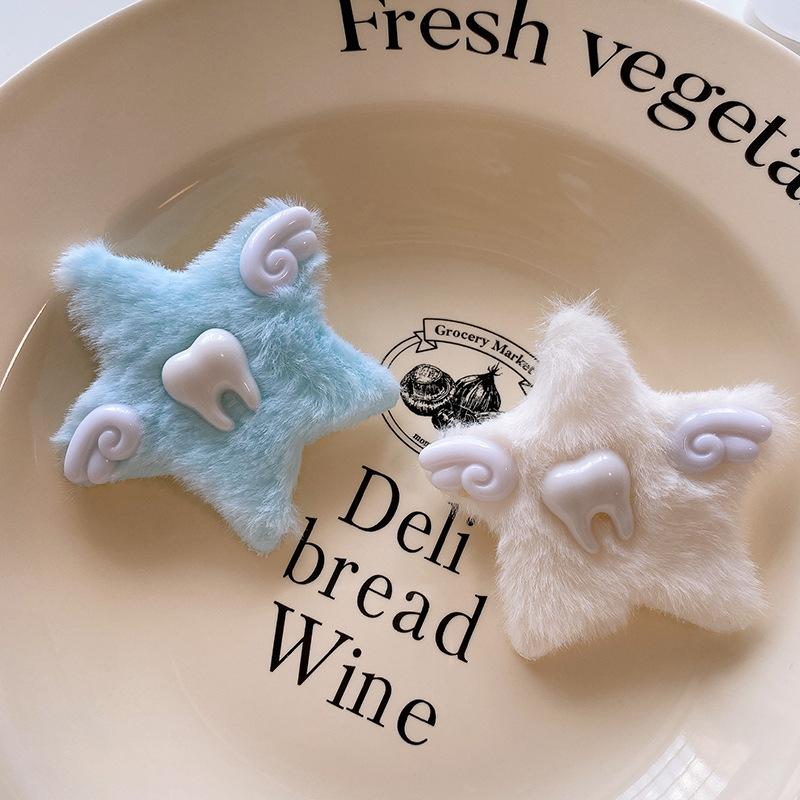 Новые маленькие зубы, крылья ангела, звезда, открытка для волос, субкультурный стиль Гендзюку, плюшевый головной убор с пятиконечной звездой, милая заколка для волос