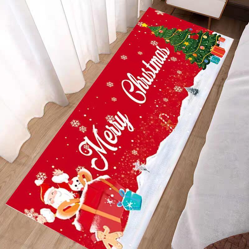 Christmas Decoration Bedroom Bedside Carpet Home Living Room Snowman Non-slip Foot Mats Christmas Party Lint-free Soft Rug Red