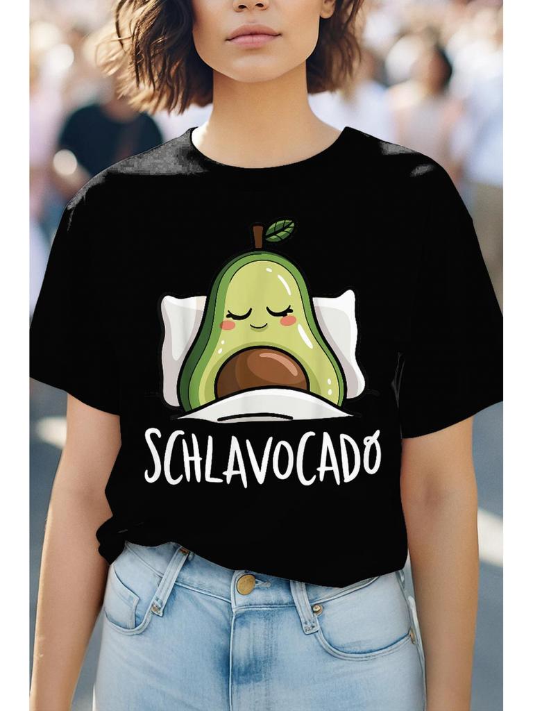 Официальная пижама-рубашка Schlavocado - Забавная пижамная футболка с авокадо и графикой Schlavocado, Мягкая ткань плотностью 180 г/м², Круглый вырез Boh