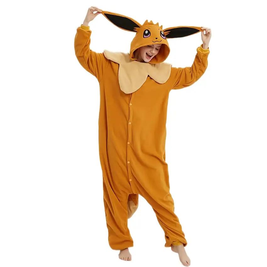 Eevee Kigurumi Animal Cosplay Costume for Halloween Christmas, Pokemon Cartoon Outfits Full Body Pijamas Sleepwear Cartoon Jumpsuit