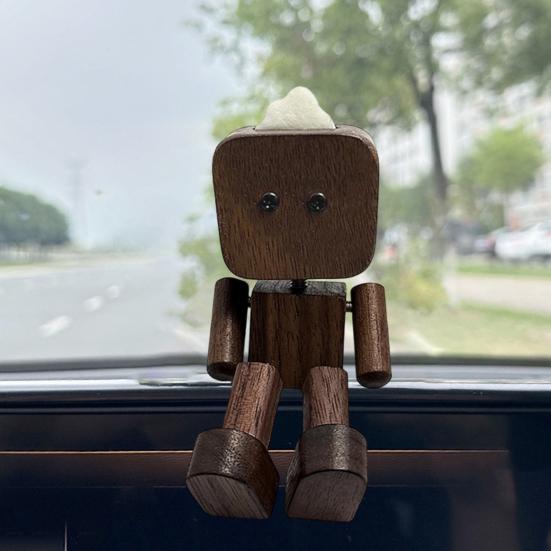 Wooden Man Figurine with Swing Feet Car Aromatherapy Ornament Handcrafted Wooden Art Piece Auto Decor