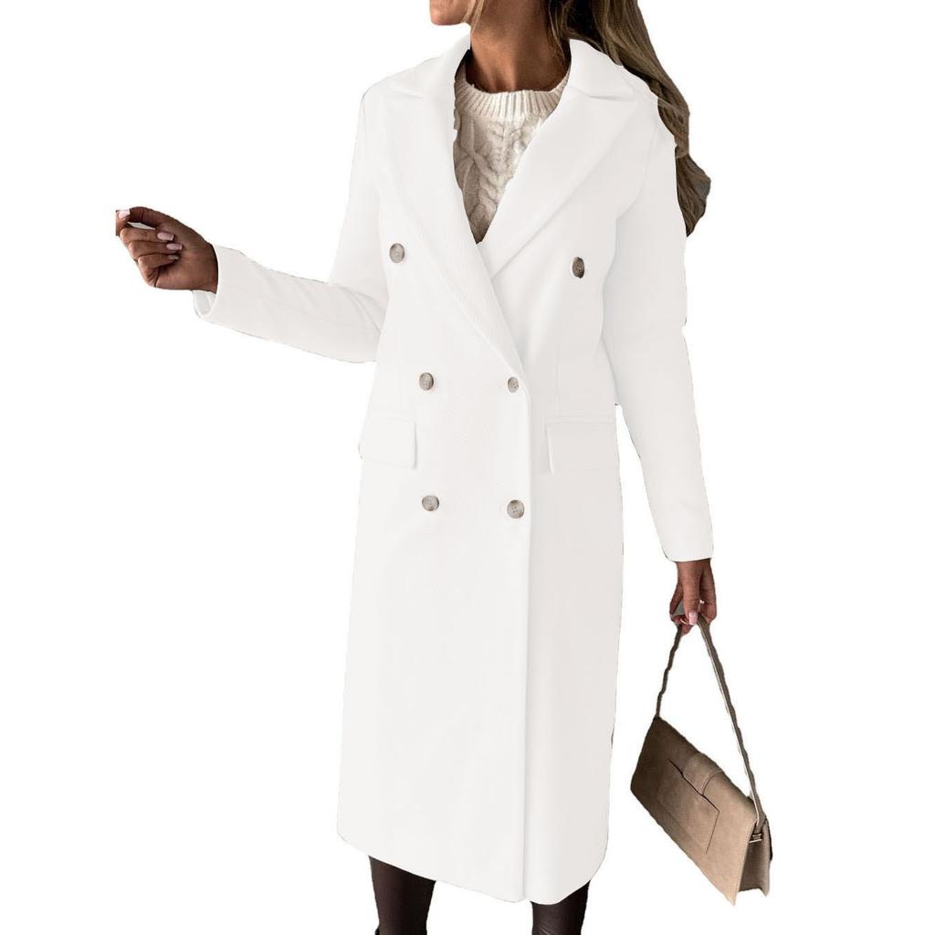 Осенне-зимняя женская европейская и американская шерстяная куртка средней длины с длинным рукавом, отложным воротником, свободного кроя, на пуговицах