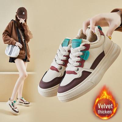 Зимние белые бархатные кроссовки на платформе в корейском стиле 2024 для женщин, Модель XF1239-1