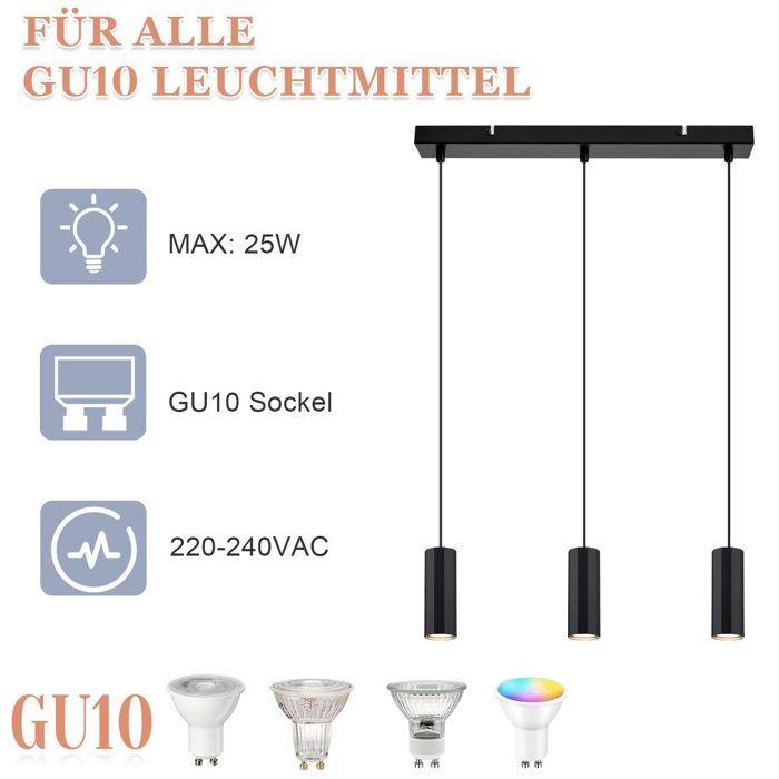 Lampe suspendue - NETTLIFE - 3 ampoules GU10 - Noir - Métal - Style industriel