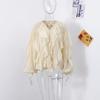 Chic Chiffon Ruffled Shirt Women Elegant Loose V-neck Long Sleeve Shirts Female 2025 Spring Vacation Street Lady Blouse Tops