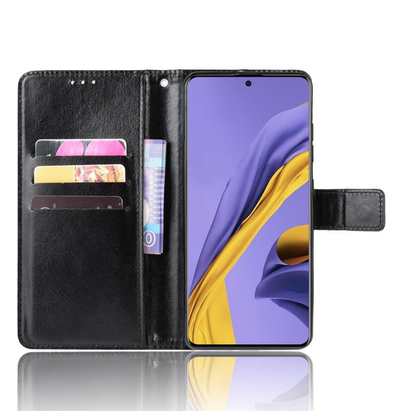 Suitable for Samsung Galaxy A71 phone leather case flip cover protective shell A51 phone case with card slot and lanyard in crazy horse pattern