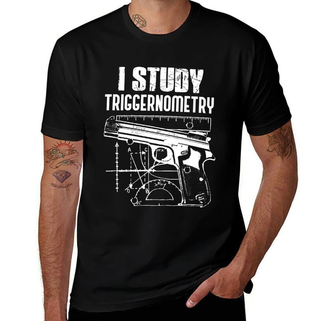 I Study Triggernometry On Back Gun Funny Saying Tshirt Work Utility Short Sleeve Shirt
