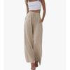 Large Size Trousers Women's Cotton Linen Pants Elastic Waist Loose Casual Pocket Drawstring Wide Leg Pants