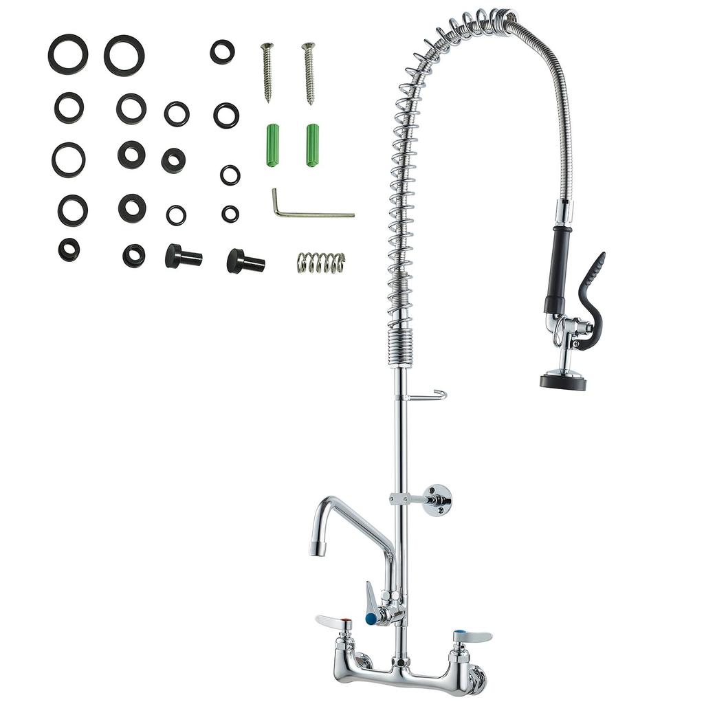VEVOR Commercial Faucet with Pre-Rinse Sprayer, 36" (91.4 cm) Height, 8" (20.3 cm) Center, 12" (30.5 cm) Swing Spout