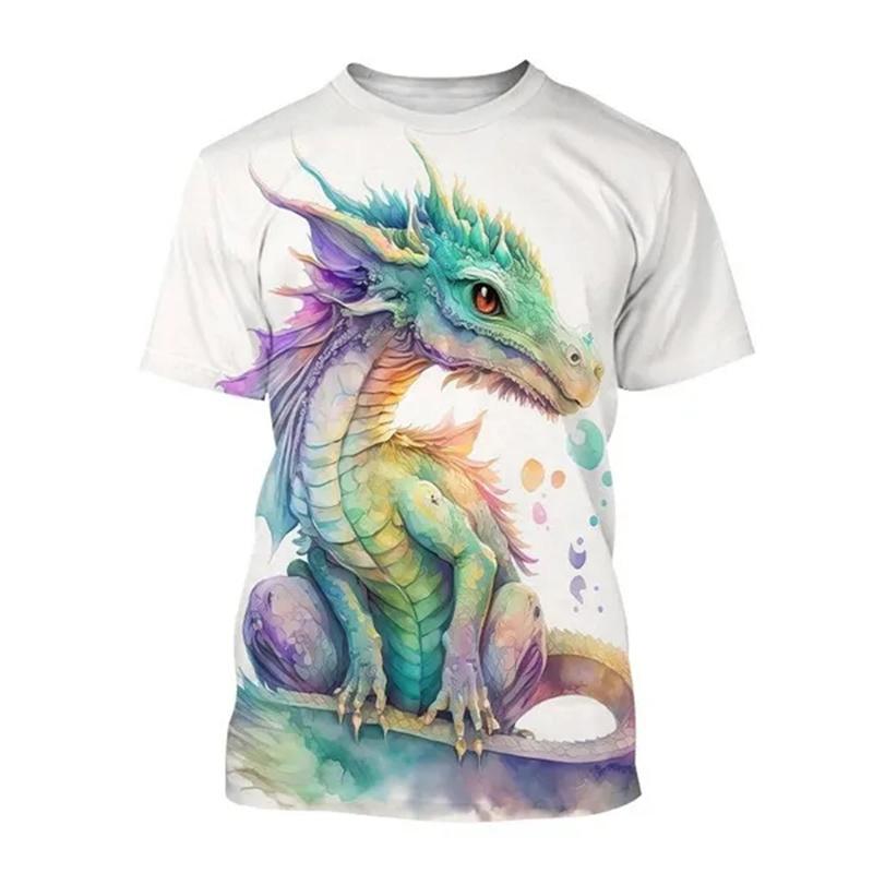 Летние футболки с принтом «Дракончик 3D» для мужчин и женщин, повседневная мода, уличная одежда, футболки большого размера с коротким рукавом, детские футболки, топы, одежда