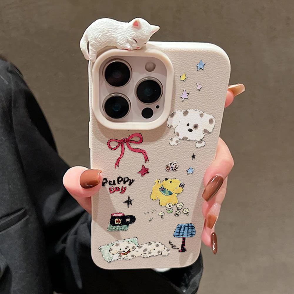 3D Чехол для телефона для iPhone 11 13 17 Pro Max 17 Air Case iPhone 13 15 16 Pro Max 12 14 Pro Max 14 15 Plus Милый 3D Котенок Мультяшный Кожаный