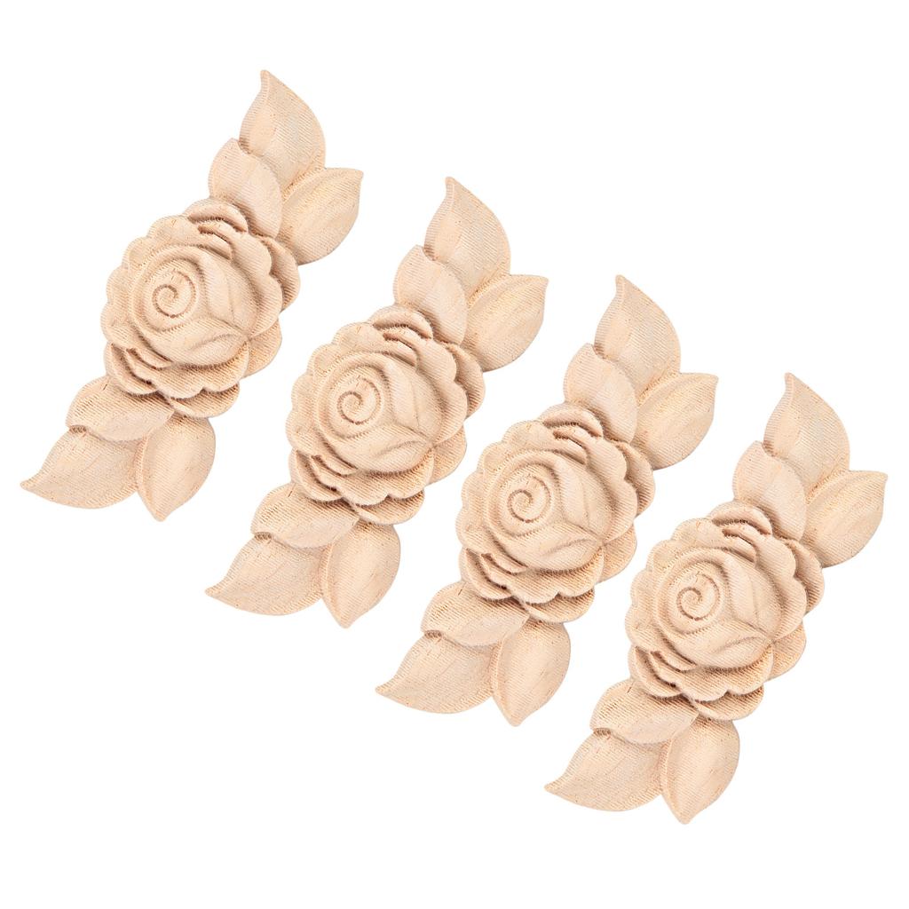 4Pcs Flower Carved Corner Onlay Applique Door Cabinet Vintage Style Furniture Decor(D)