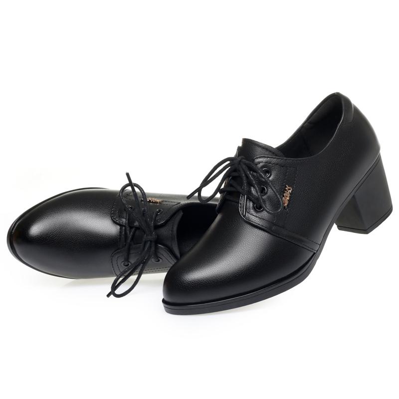 Мода AIYUQI 2025 новая женская обувь Шнуровка средний каблук туфли на высоком каблуке женские Большого размера нескользящие женские кожаные туфли