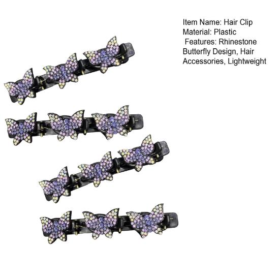 4 шт. заколки для волос в виде бабочек со стразами, для задней части головы, для плетения, зажим для волос, двухслойные заколки, женские, для девочек, аксессуары для волос, подарок на день рождения, на Рождество