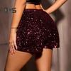 Женские шорты с высокой талией, блестящие, эластичные, с пайетками, облегающие, прямые, мини-шорты, для клубных вечеринок, для танцев, повседневные летние шорты