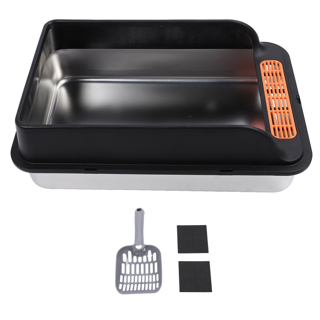 Cat Litter Box Stainless Steel Large Capacity Top Entry Anti Splashing Metal Litter Pan with Leakpro
