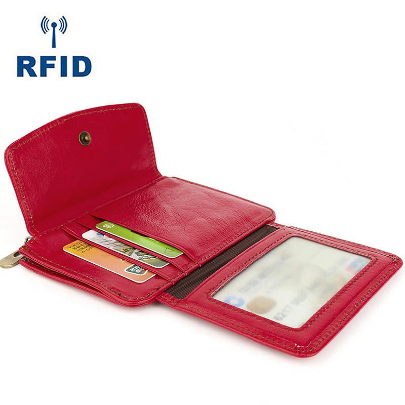 Модный RFID женский верхний слой из воловьей кожи с держателем для кредитных карт, сумка из натуральной кожи, простой ультратонкий кошелек на молнии для монет