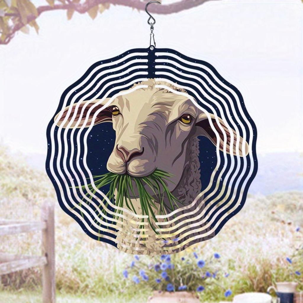 Metal Wind Chime with Sheep Grazing Design 360 Degree Rotating Hook Outdoor Garden Patio Decor for Thanksgiving Christmas Holiday