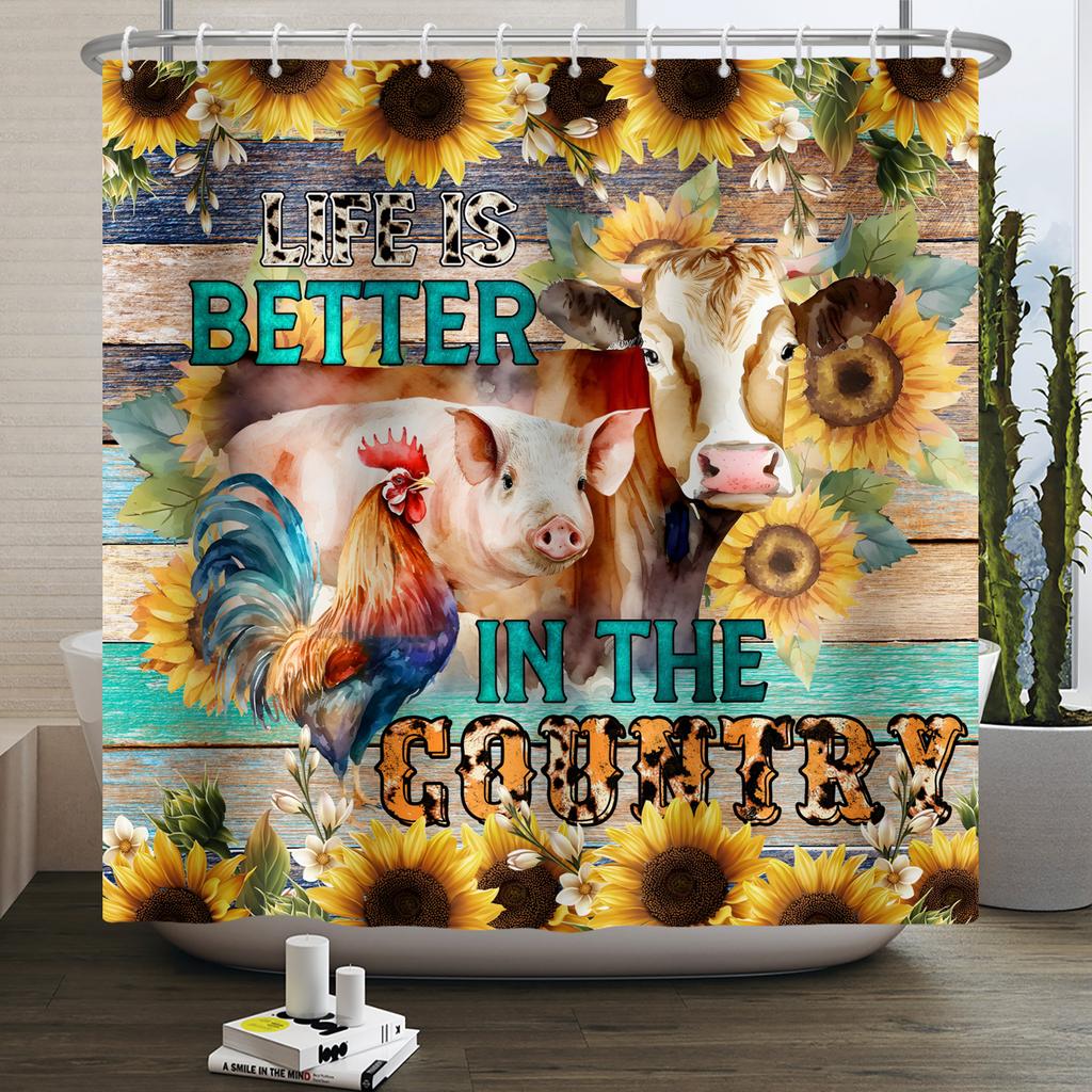 Шторка для душа с фермерскими животными Милая Забавная Корова Курица Свинья Цветок Лошадь Дерево Фермерский дом Амбар Рустикальная Шторка для душа для декора ванной комнаты