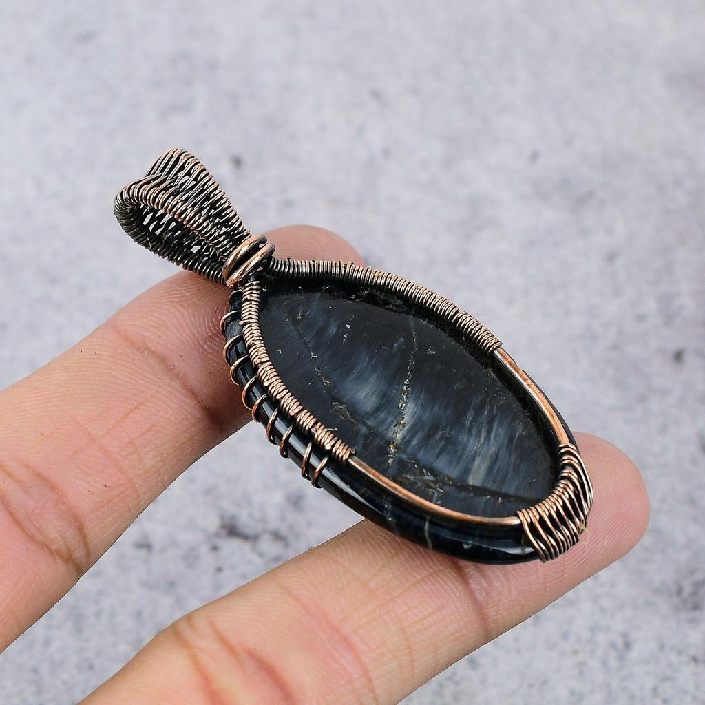 Tree Of Life Blue Tiger's Eye 999 Copper Wire Wrapped Jewelry, Handmade Beauteous Gemstone Jewelry Pendant For Women