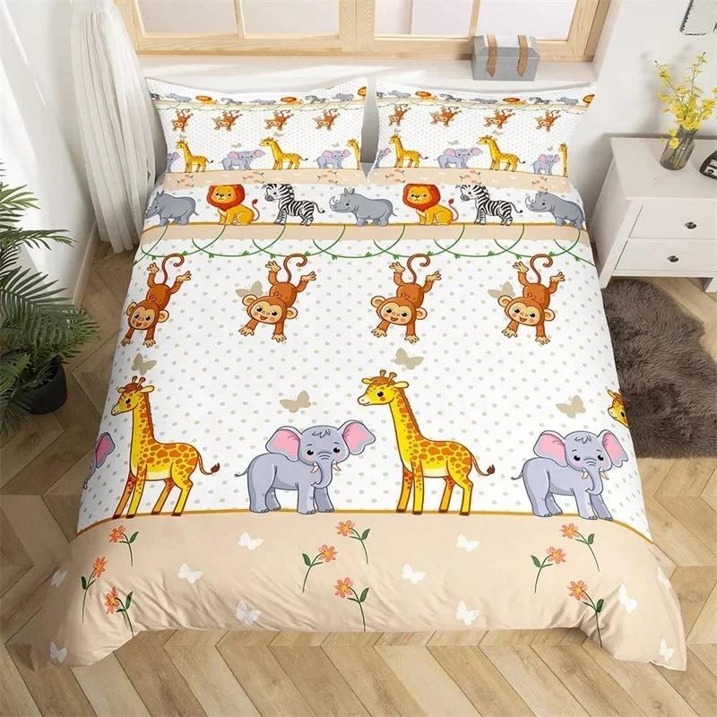 Kawaii Lion Duvet Cover Set Twin King For Kids Boys Girls Cartoon Animal Bedding Set Microfiber Wild Animals Theme Quilt Cover