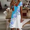 Summer Fashion Women's V Neck Short Sleeve Flower Printed  Dress Sex Short Skirt Dresses
