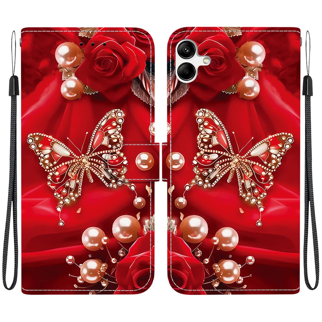 Чехол-книжка из искусственной кожи ручной работы для Samsung A04e/F04/M04 (SM-A042F/E045F/M045F)- Противоскользящий ударопрочный чехол с ремешком на запястье и дизайнами в виде сердец/роз и кошек