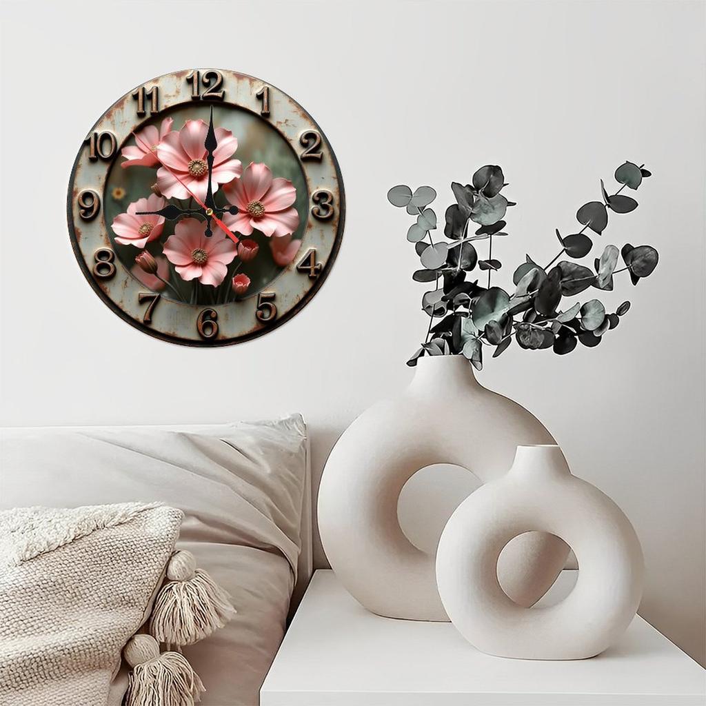 10-Inch Wood Wall Clock with Copper Pipe Frame Accents