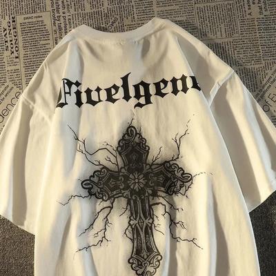 Простая ретро хип-хоп кросс футболка с коротким рукавом мужские свободные топы Y2k топ летняя свободная одежда Y2k большие топы футболка