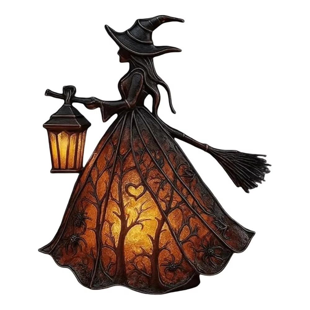 Scary Broomstick Witch Statues 16cm Resin Night Light Holiday Decorative Lamp Halloween Party