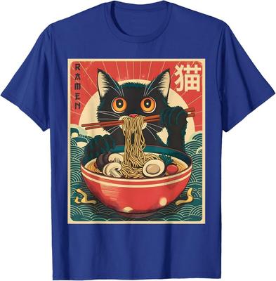 Кавайная кошка Аниме Подарки Кошка Рамен Графическая футболка Японская Забавная Унисекс Футболка