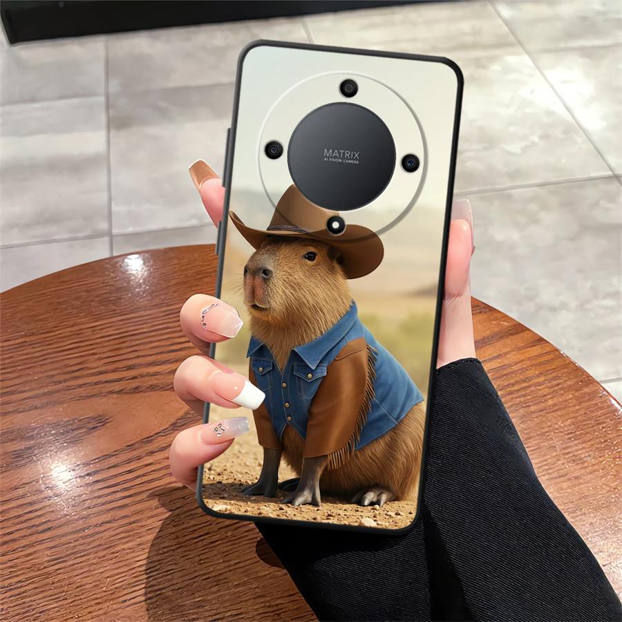 Милый чехол-капибара для Honor X7 X6 8X X8 X5b Magic5Lite X9a 90 200 400 Lite 70 Черный Мягкий чехол для телефона