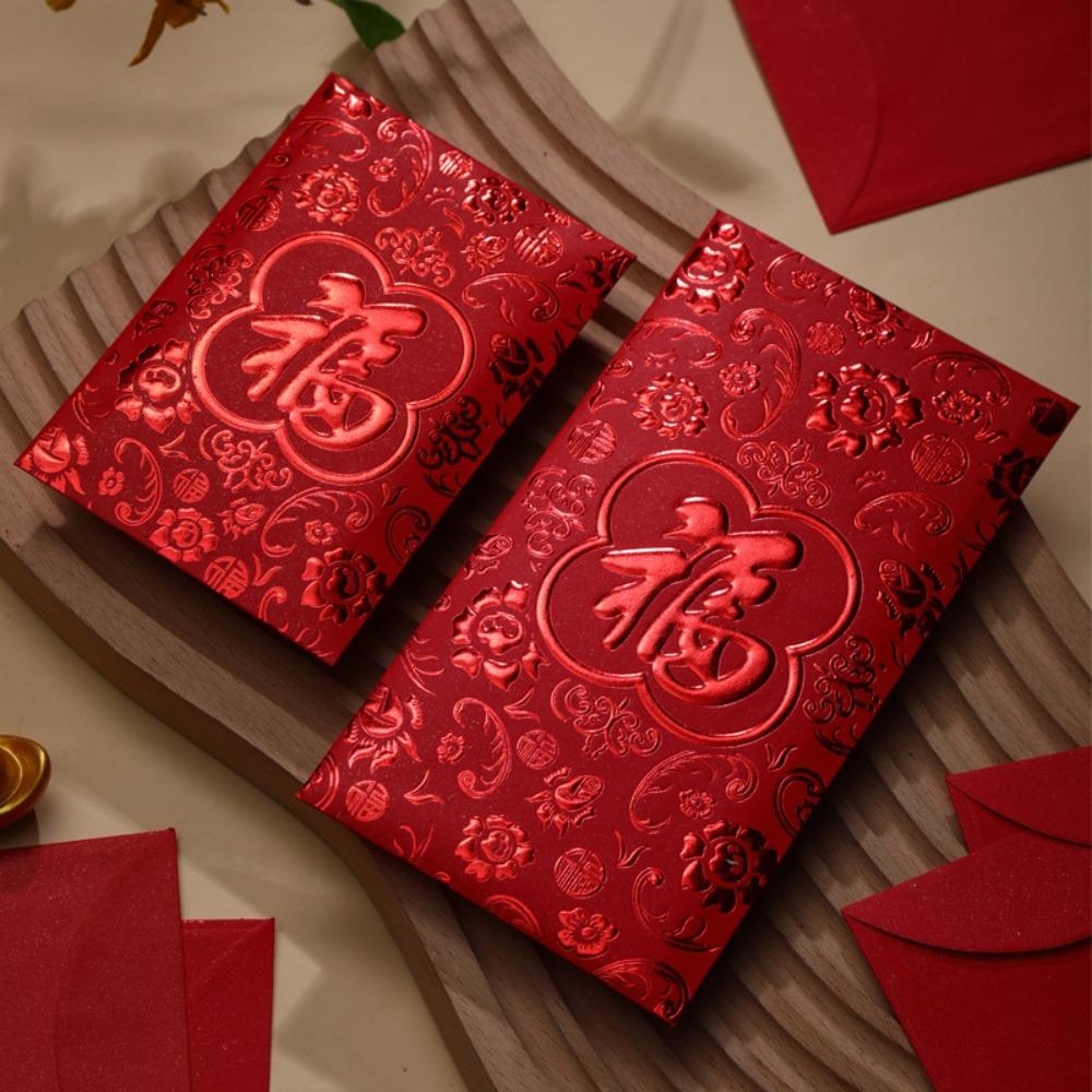 6pcs 3D Chinese New Year Red Envelope Solid Red Packet HongBao Year of The Snake