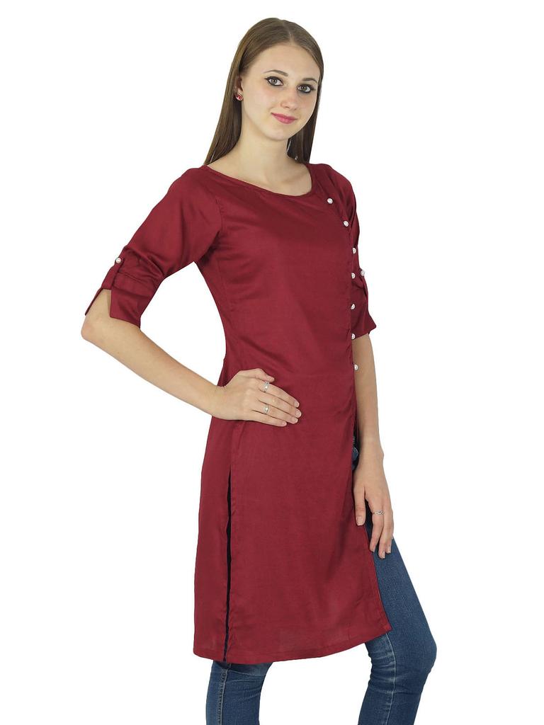 Women Designer Asymmetric Cotton Red Kurti Indian Kurta Casual Top Tunic