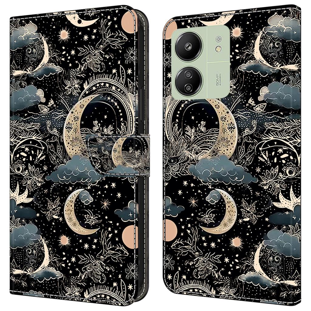 Для Xiaomi Redmi 13C 4G/13C 5G/Poco C65 4G/Poco M6 5G/13R 5G Чехол с рисунком из ПУ кожи, слоты для карт/наличных, чехол для телефона