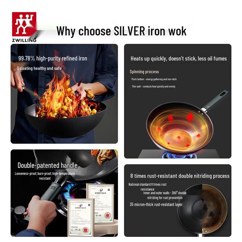 ZWILLING Titanium Silver Iron Wok 30cm