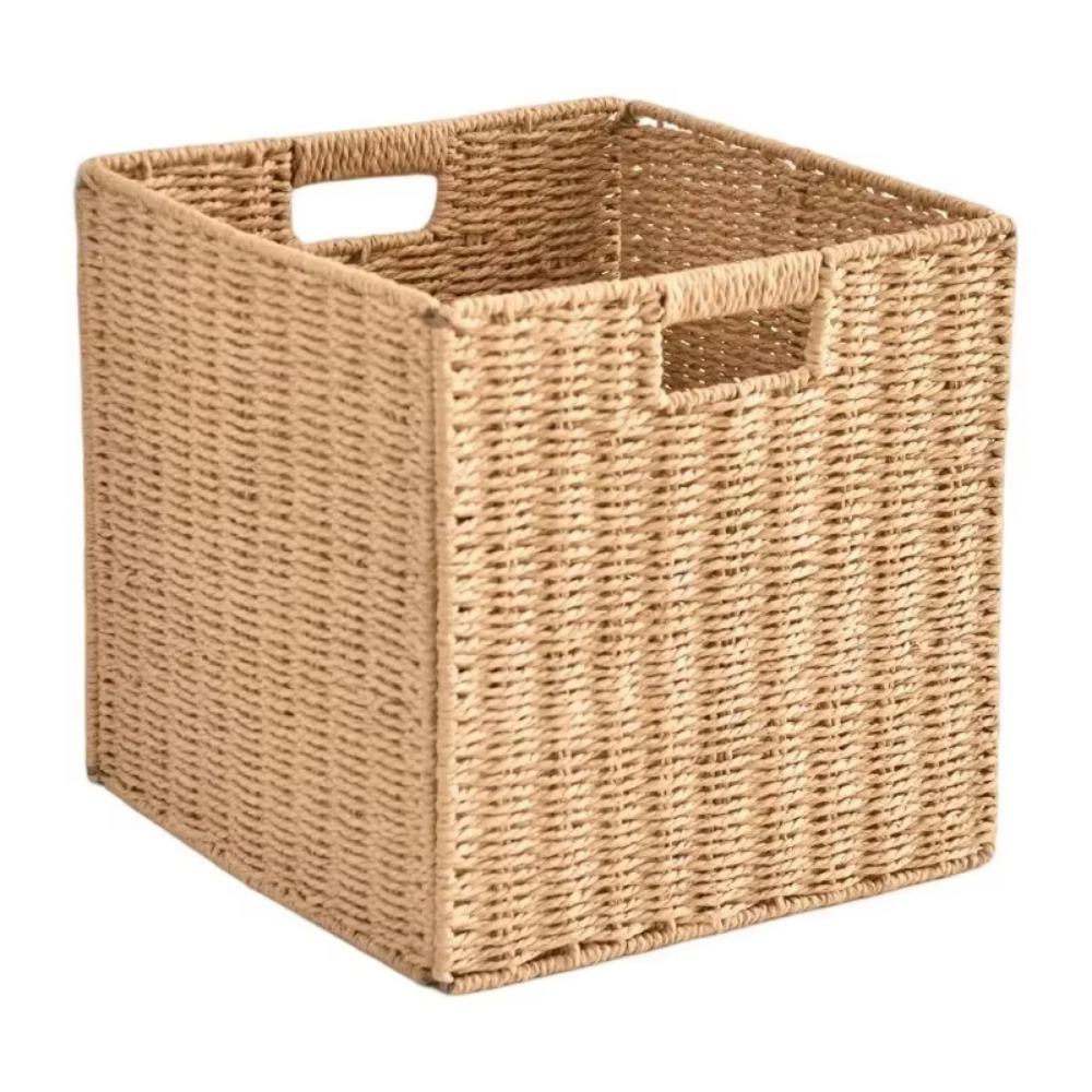 Square Imitation Rattan Basket Hand Woven Woven Storage Bin Simple Sundries Organizer  Closet
