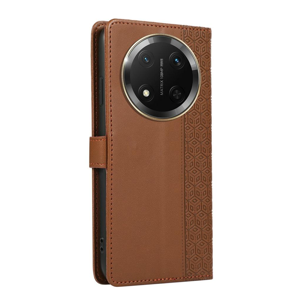 Phone Case For Honor X60 Pro 5G/X9c 5G/Magic7 Lite 5G Splicing Imprinted Rhombus Leather Cover with Wrist Strap