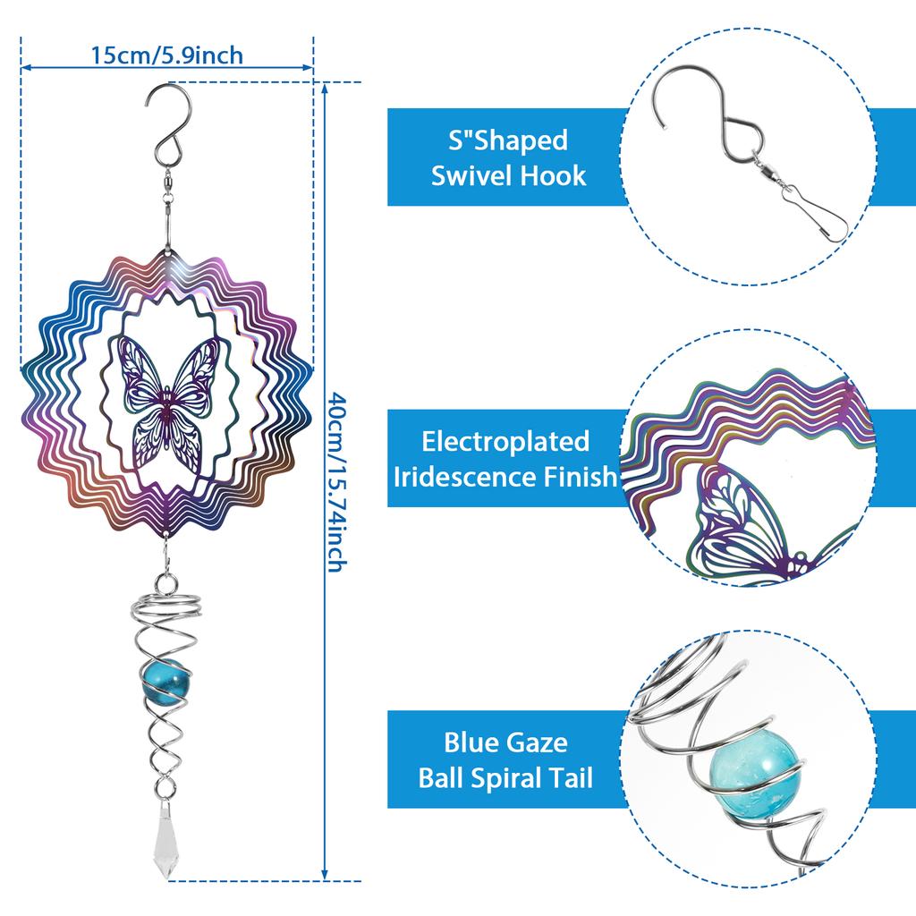 Hanging Wind Spinners for Garden Colorful Butterfly Wind Chimes 3D Metal Rotating Windchime For Indoor Outdoor Kinetic Yard Art