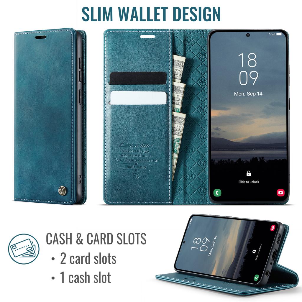 For Samsung Galaxy A52s 5G/Galaxy A52 4G/Galaxy A52 5G Case CASEME 033 Series RFID Blocking Wallet Stand Calf Texture Leather Phone Cover