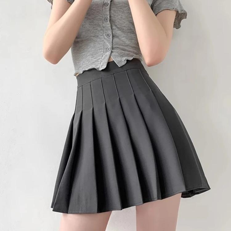 Женская плиссированная мини-юбка в стиле преппи с высокой талией А-силуэта, симпатичная черная серая юбка-шорты Y2K Skort школьная форма
