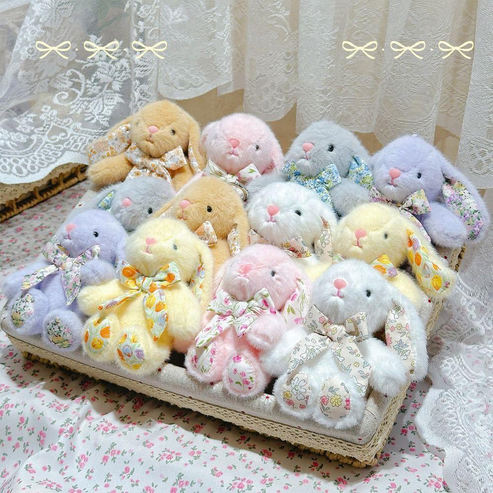 Flower Bowknot Plush Rabbit Keychain Soft Car Key Pendant Bag Hanging Pendant Bag Backpack Decor
