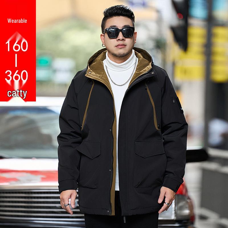 Мужская хлопковая куртка средней длины с капюшоном большого размера - Зимняя модная марка 808