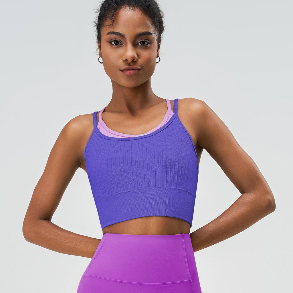 Women's Color Blocked Shockproof Sports Bra One Piece Summer Yoga Running Fitness Cross Back Vest